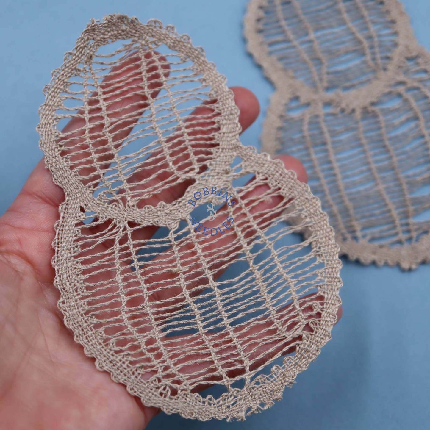Set of Handmade Linen Lace Appliques – Double Circle Shape Motif