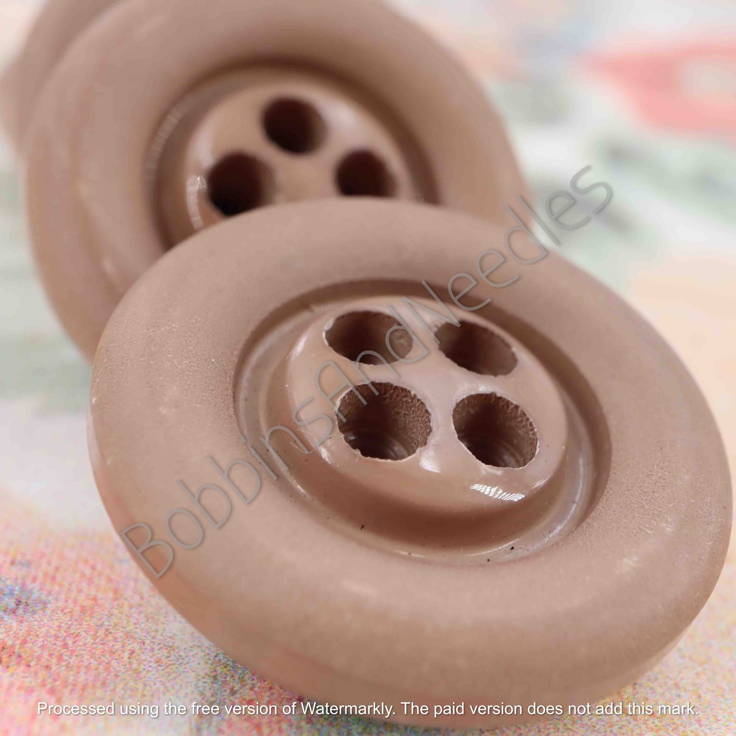 Set of 4 Vintage Casein Buttons Ø 27mm Brown Four-Hole Design - Bobbins&Needles