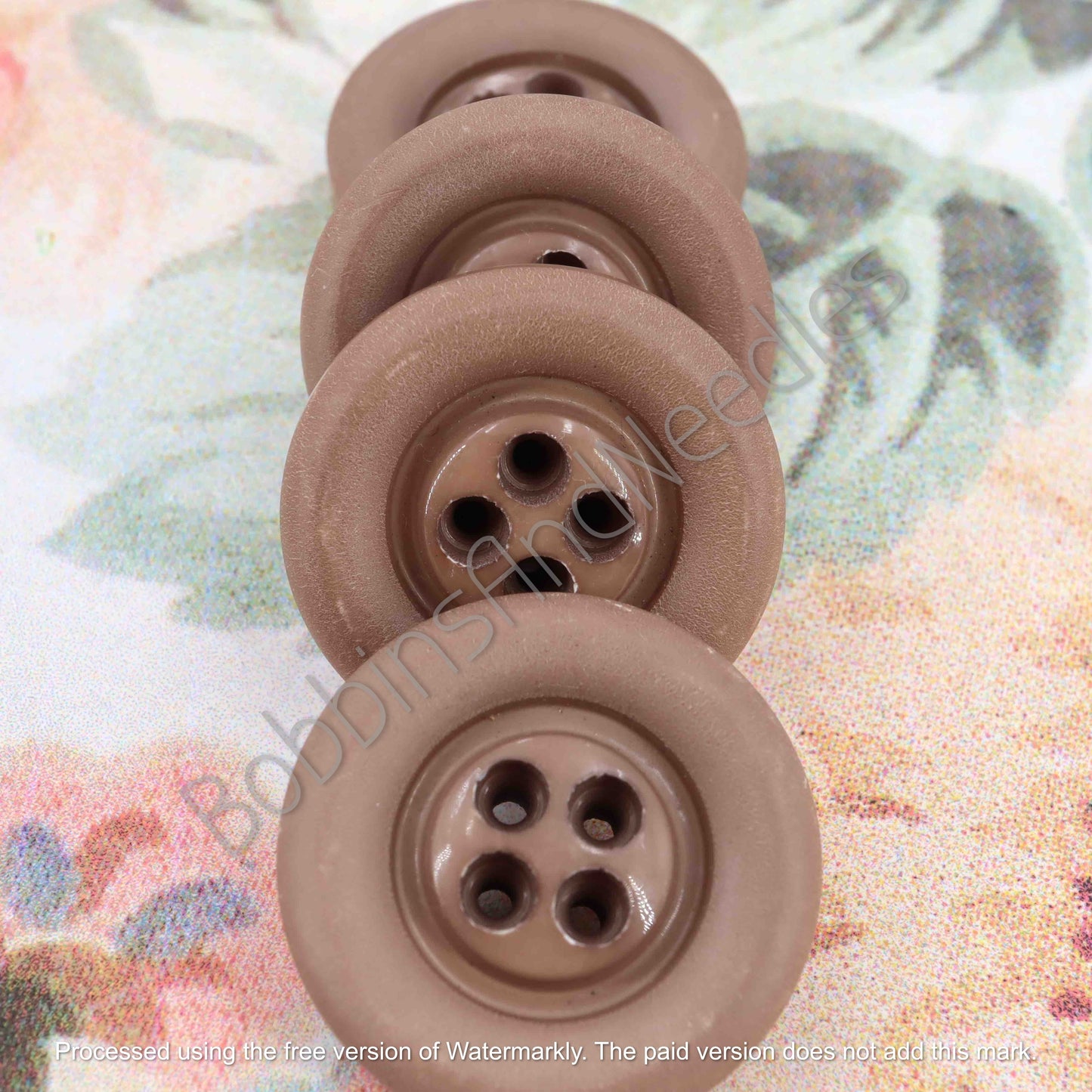 Set of 4 Vintage Casein Buttons Ø 27mm Brown Four-Hole Design - Bobbins&Needles