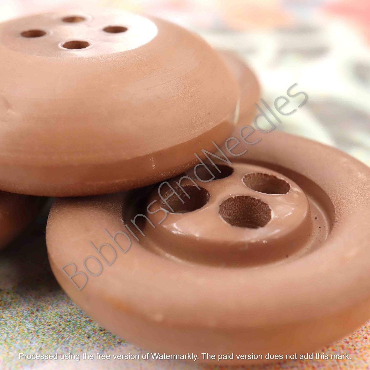 Set of 4 Vintage Casein Buttons Ø 27mm Brown Four-Hole Design - Bobbins&Needles