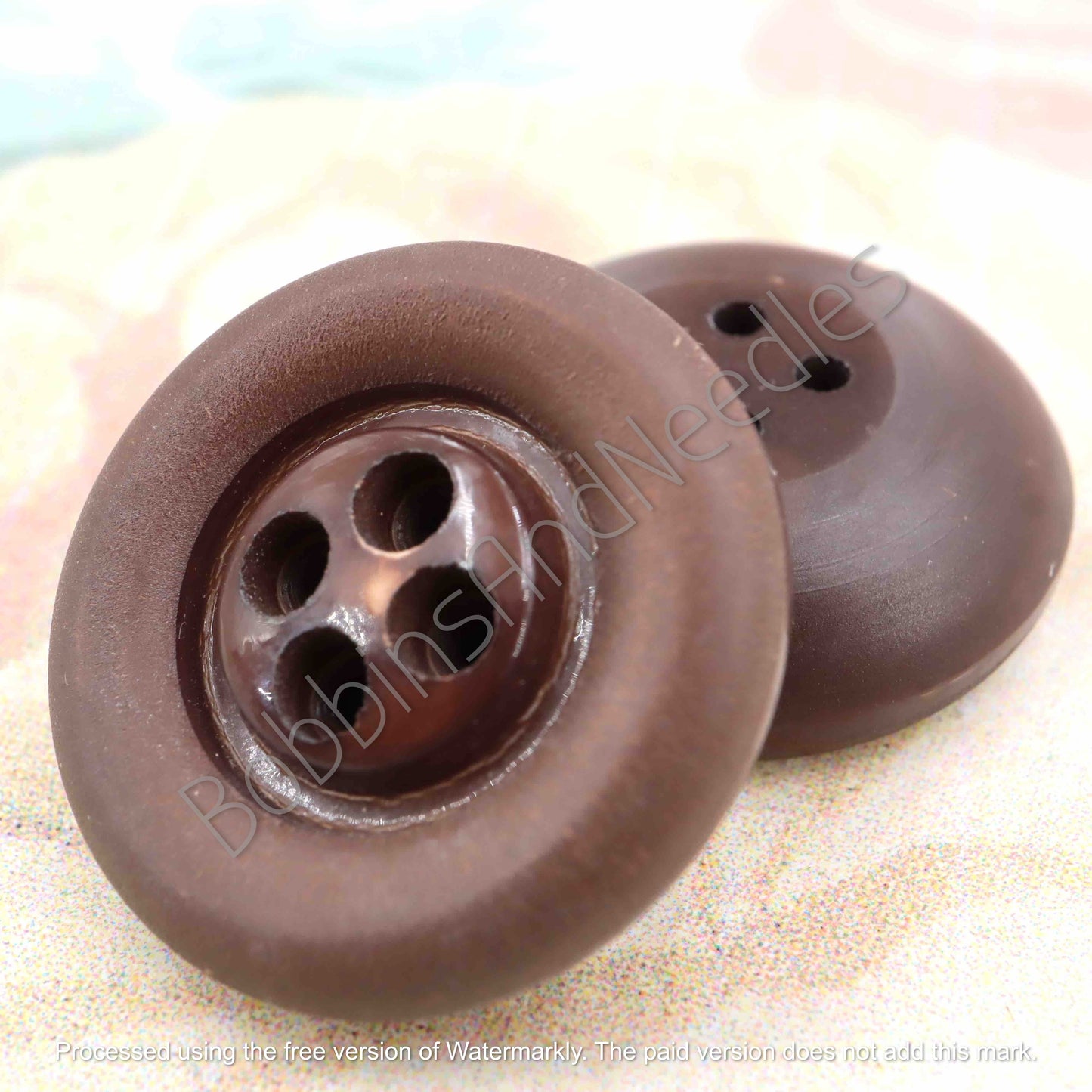 Set of 2 Casein Buttons Ø 27mm Chocolate Brown Four-Hole Design - Bobbins&Needles