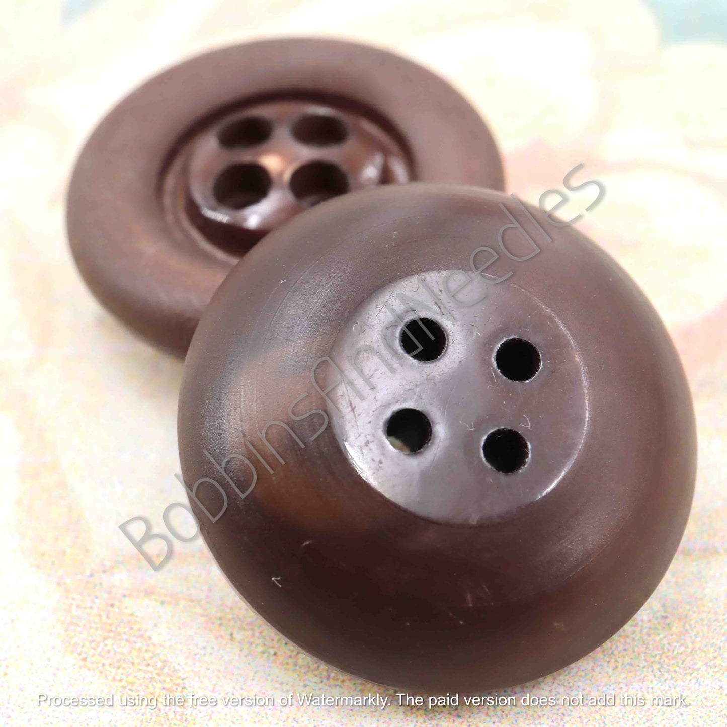 Set of 2 Casein Buttons Ø 27mm Chocolate Brown Four-Hole Design - Bobbins&Needles