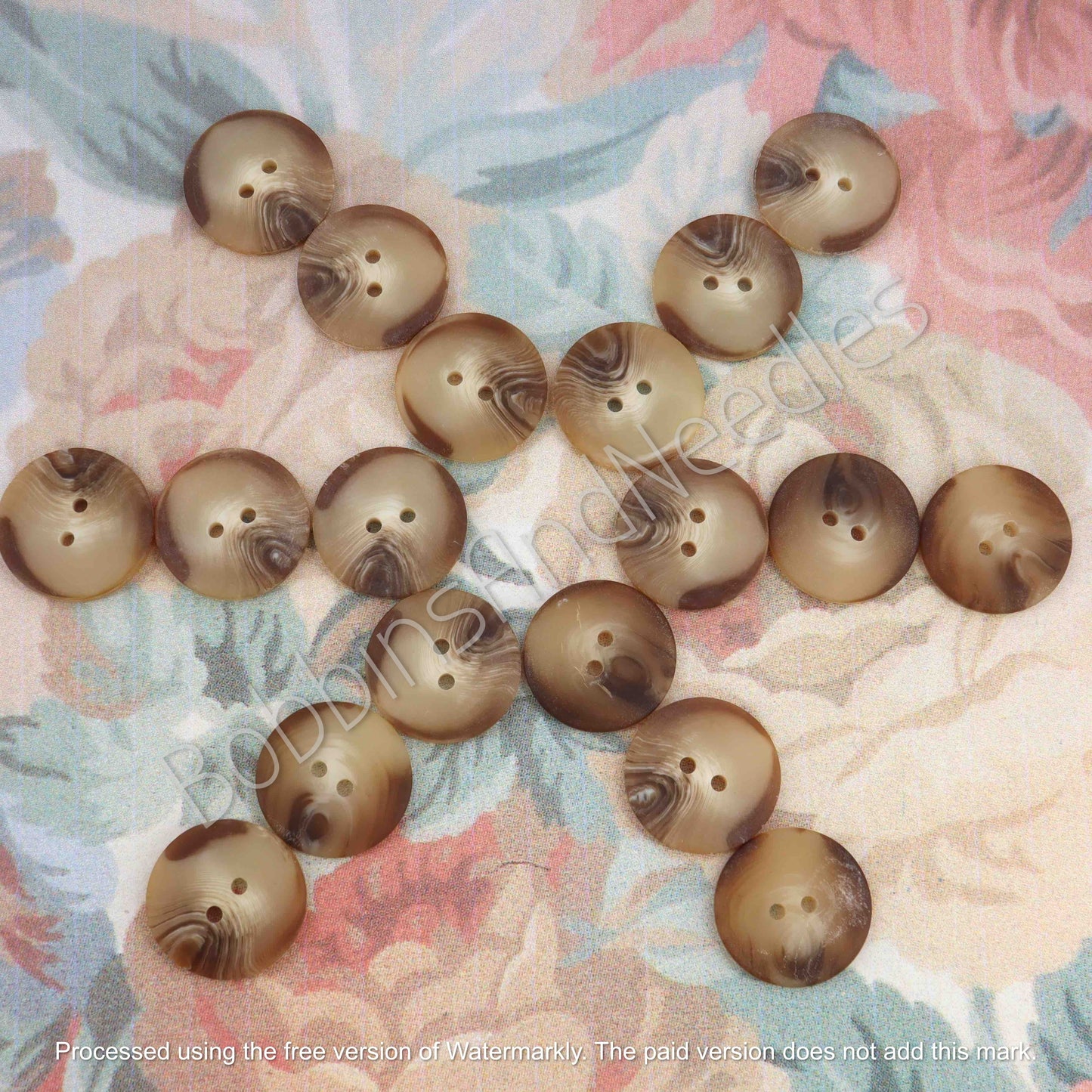 Set of 10 Mock Horn Buttons Ø 23mm Marbled Brown Casein Plastic - Bobbins&Needles