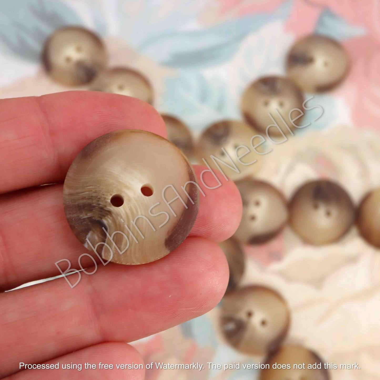 Set of 10 Mock Horn Buttons Ø 23mm Marbled Brown Casein Plastic - Bobbins&Needles