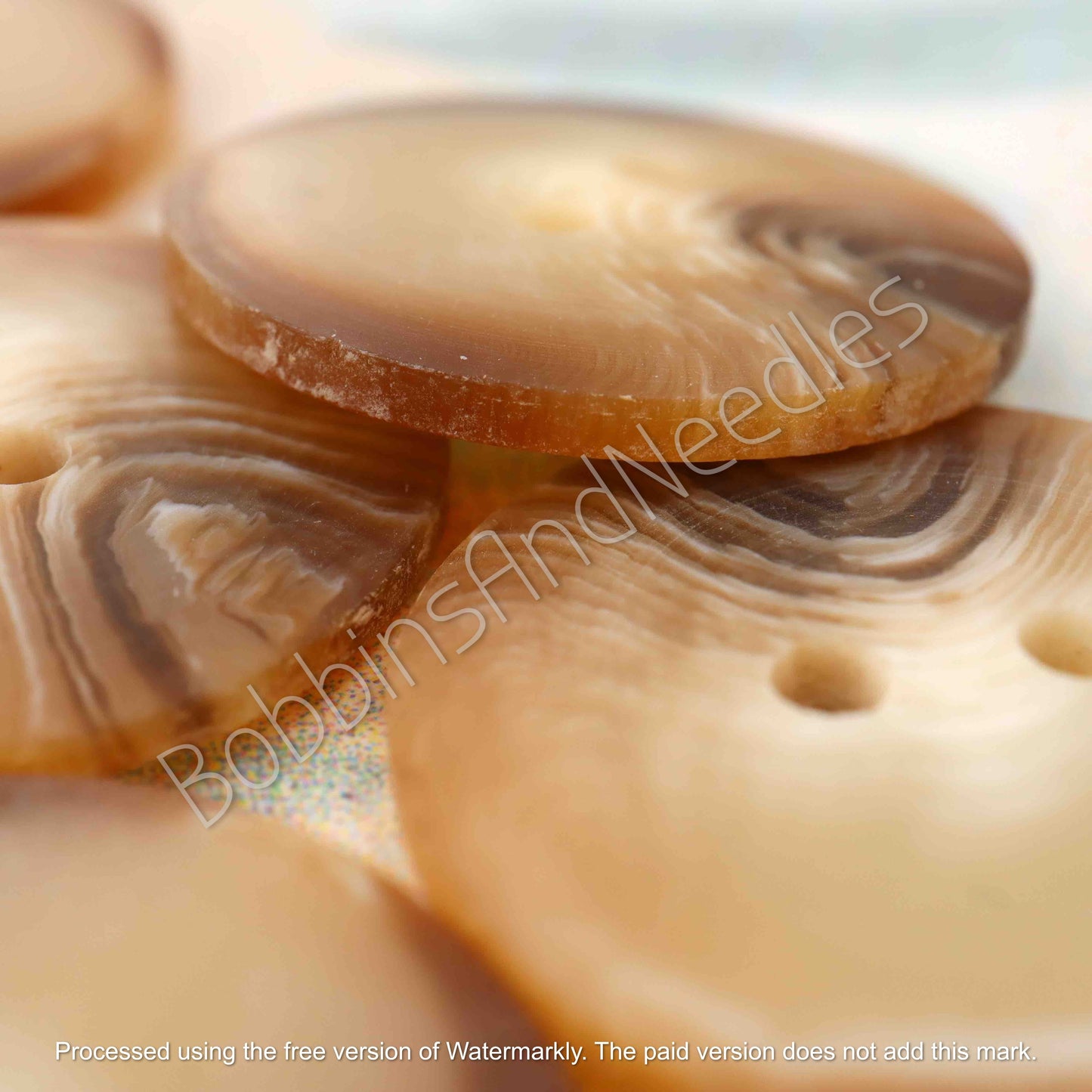 Set of 10 Mock Horn Buttons Ø 23mm Marbled Brown Casein Plastic - Bobbins&Needles