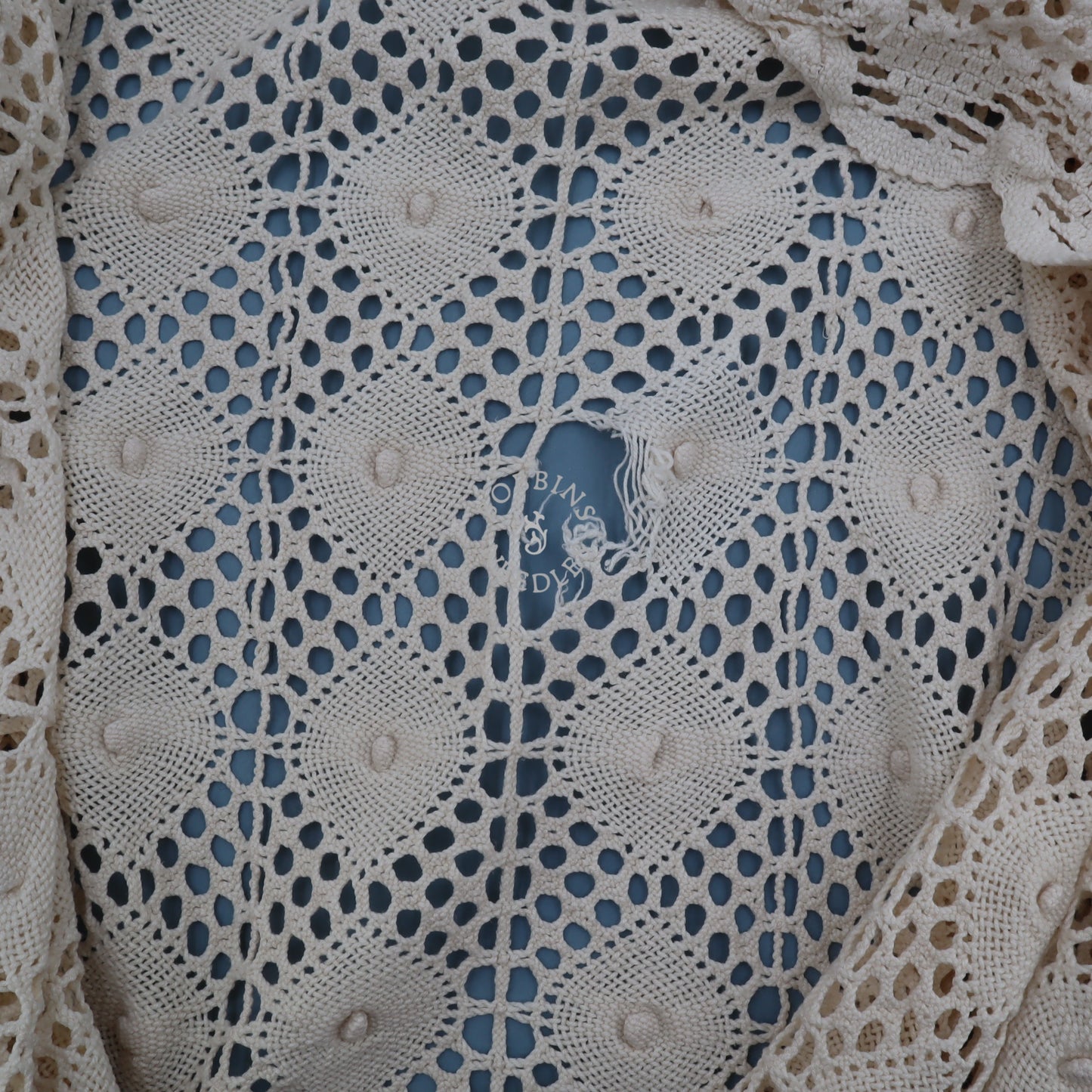 Antique Crochet Lace Bedspread 235x210 cm – Handmade Vintage Coverlet – Off White Lace Textile - Bobbins&Needles