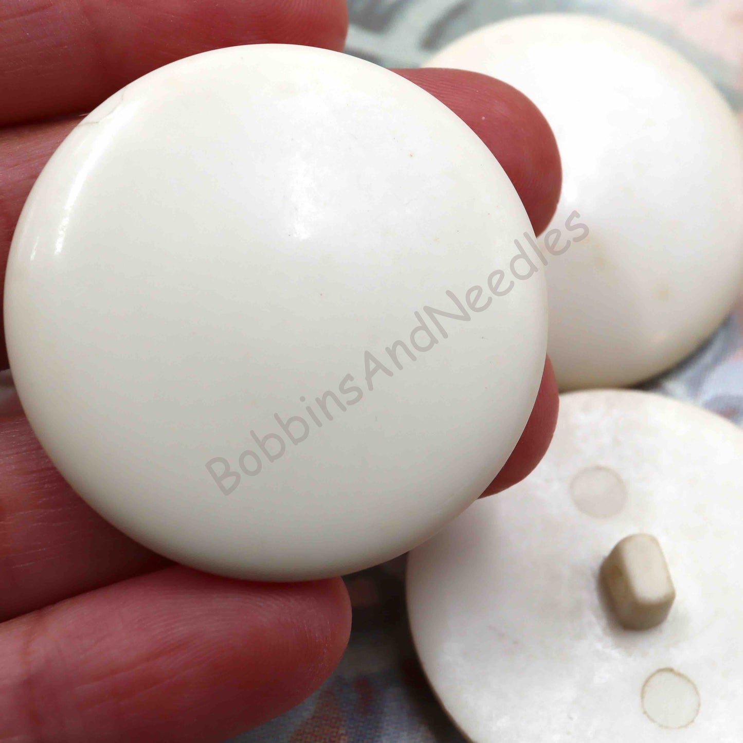 Set of 3 Vintage Buttons Ø 38mm Shank Back Ivory-Like - Bobbins&Needles
