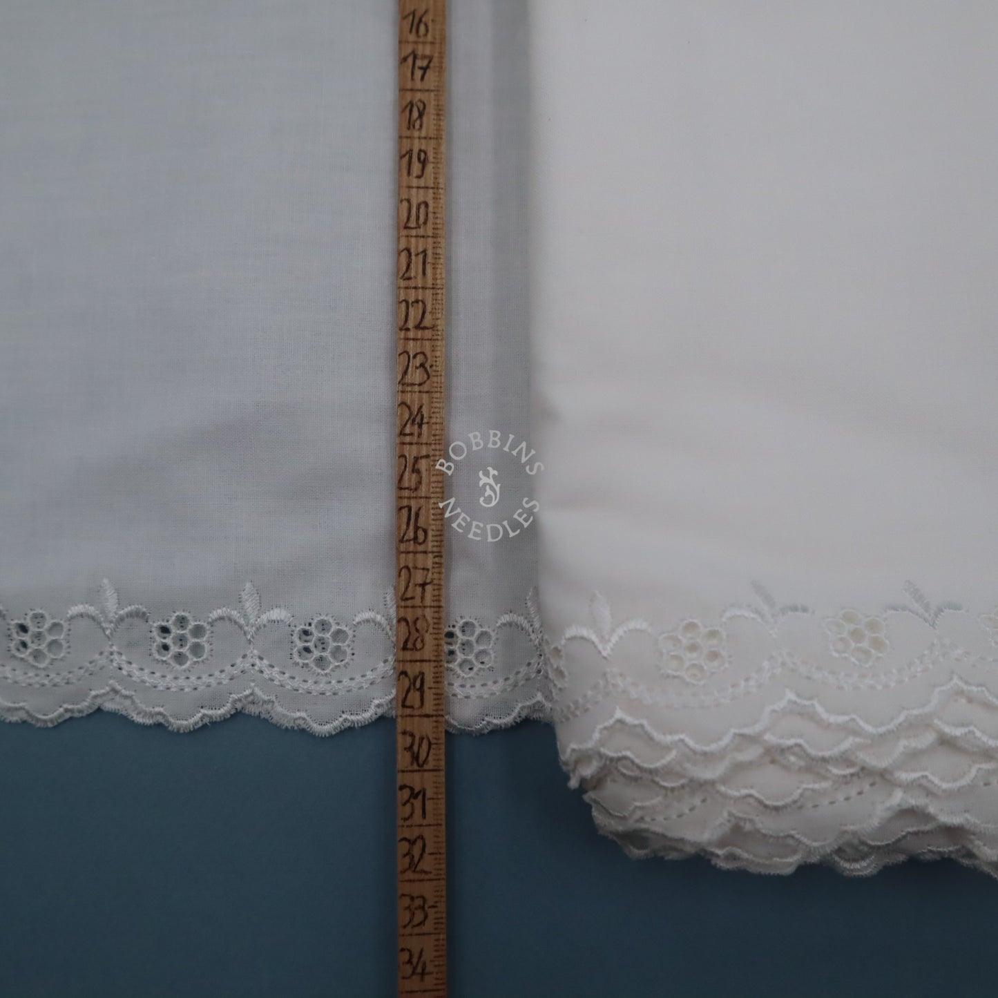 Vintage 14m Whitework Embroidery Cotton Panel – Wide Eyelet Border Fabric – Broderie Anglaise - Bobbins&Needles