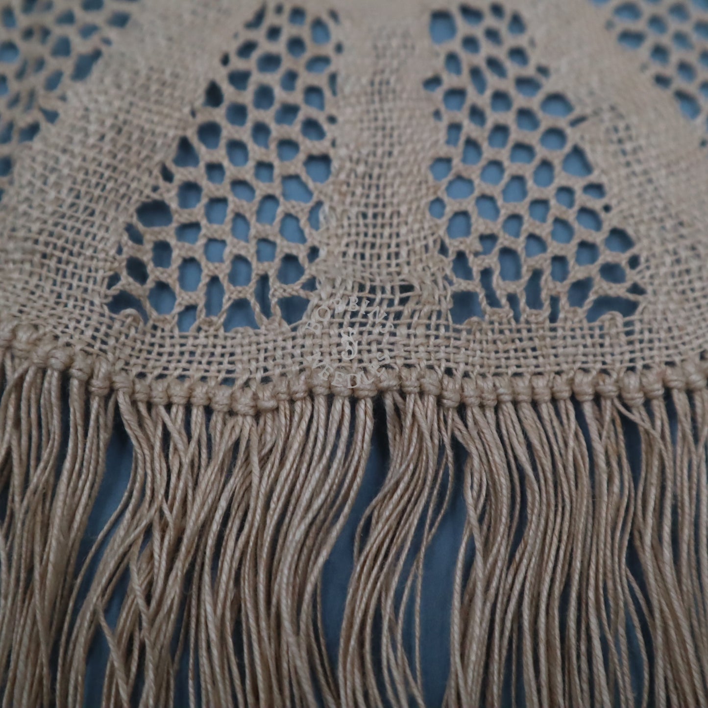 Antique Linen Bobbin Lace Panel with Long Fringe – French Handmade Lace