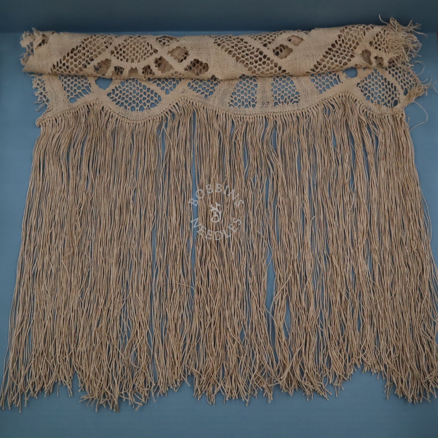 Antique Linen Bobbin Lace Panel with Long Fringe – French Handmade Lace