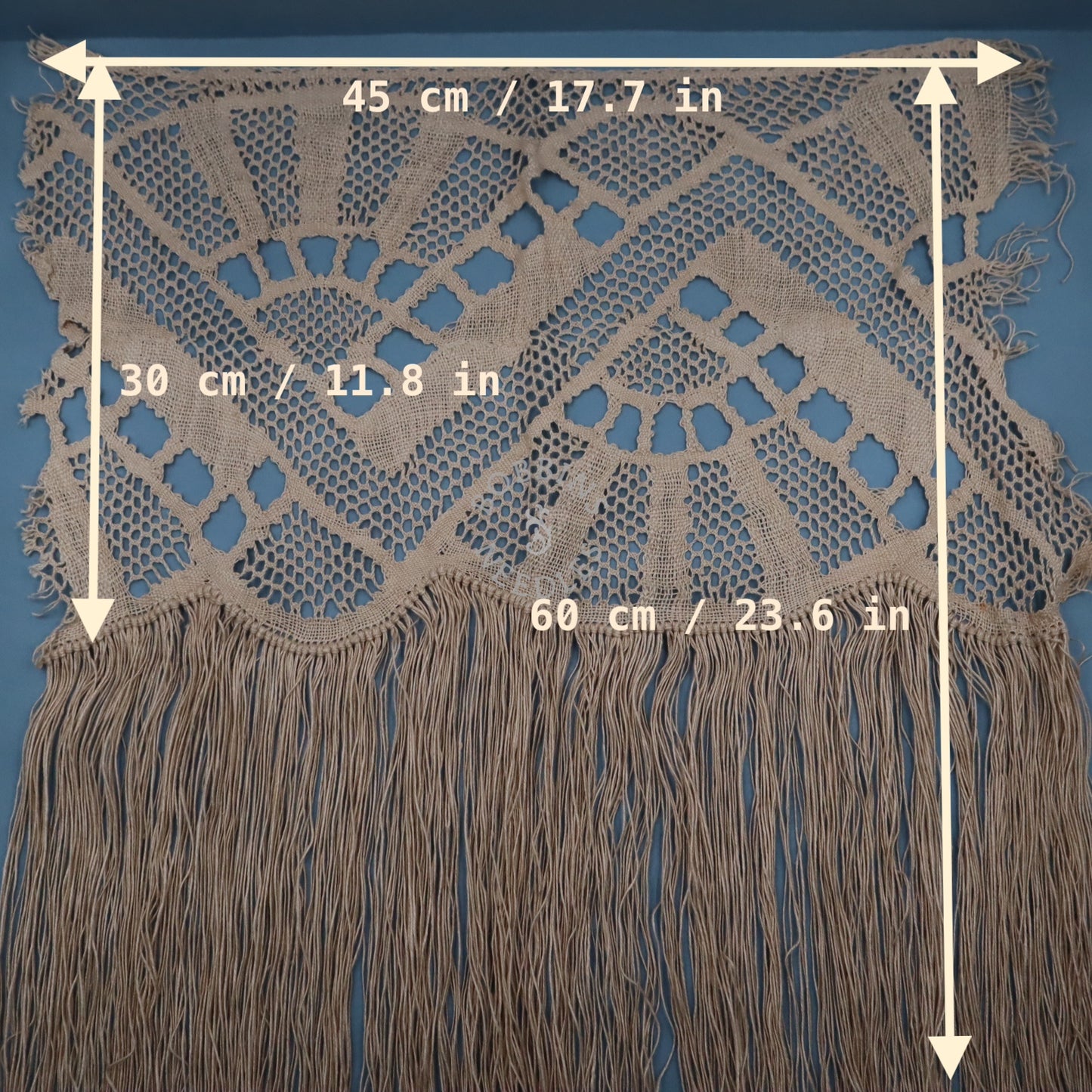 Antique Linen Bobbin Lace Panel with Long Fringe – French Handmade Lace