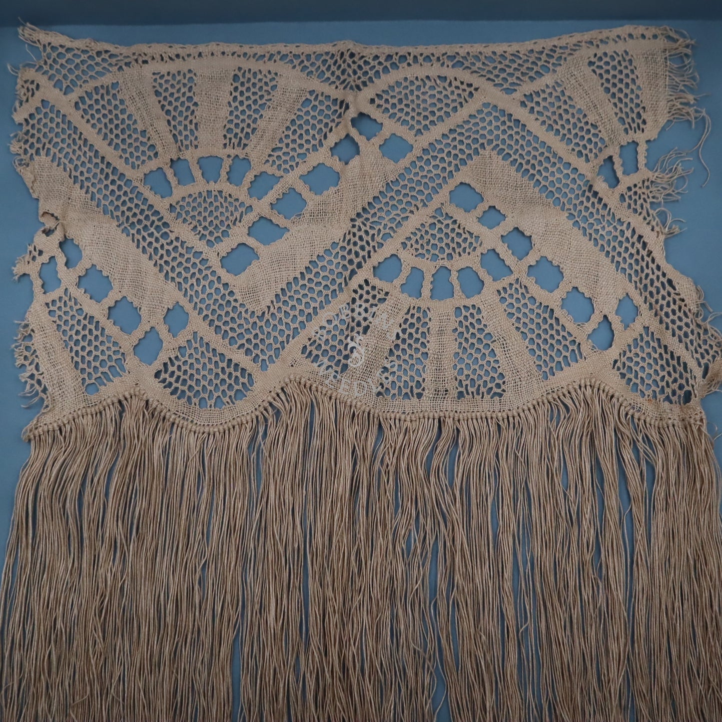 Antique Linen Bobbin Lace Panel with Long Fringe – French Handmade Lace