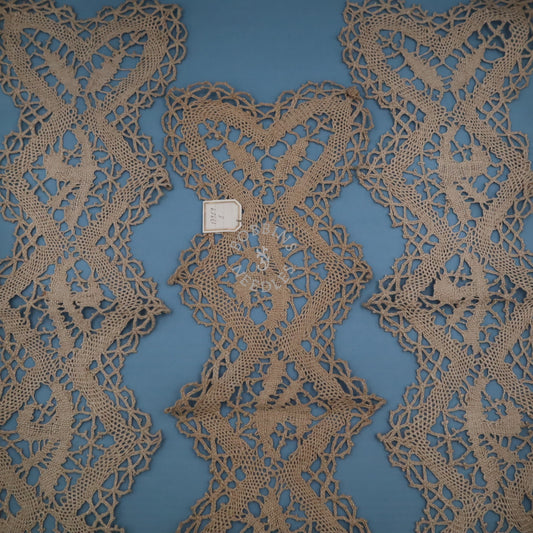 Set of 3 Antique French Handmade Linen Lace Panels