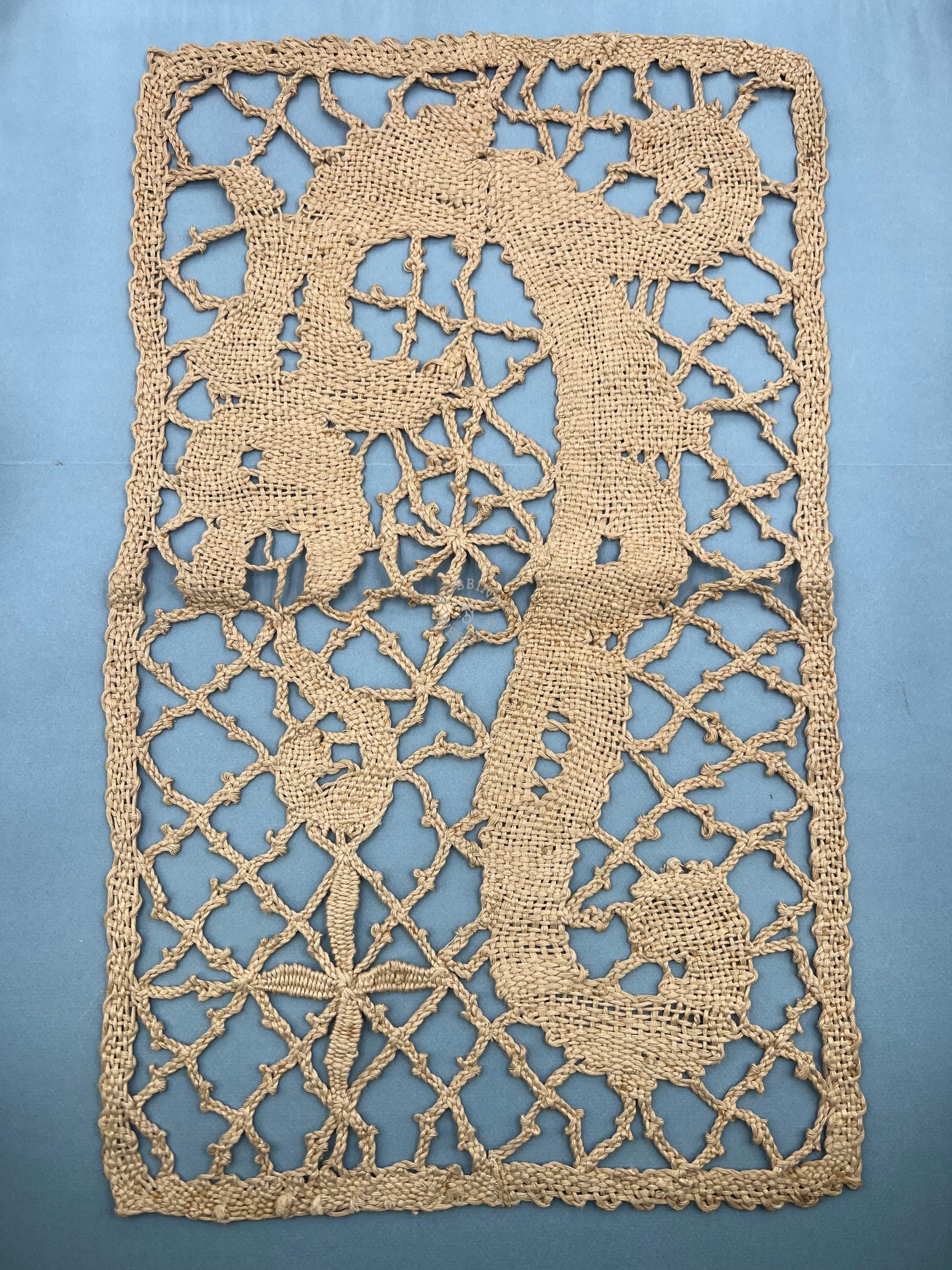 Set of 2 Antique French Handmade Lace Panels with Dragon Motif – Hemp Bobbin Lace