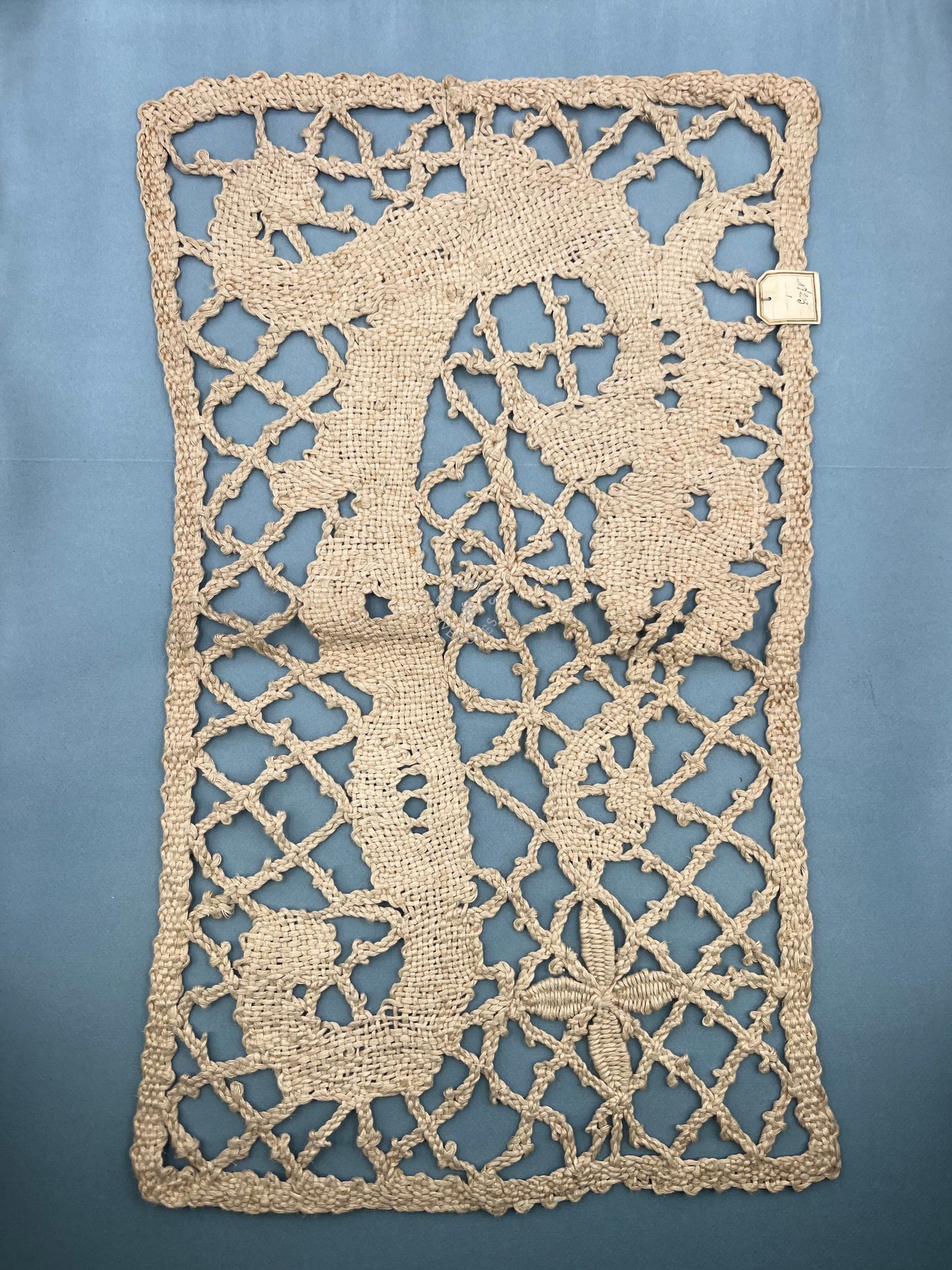 Set of 2 Antique French Handmade Lace Panels with Dragon Motif – Hemp Bobbin Lace