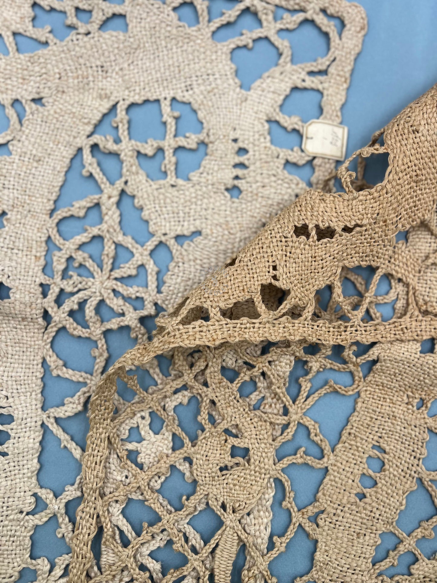 Set of 2 Antique French Handmade Lace Panels with Dragon Motif – Hemp Bobbin Lace