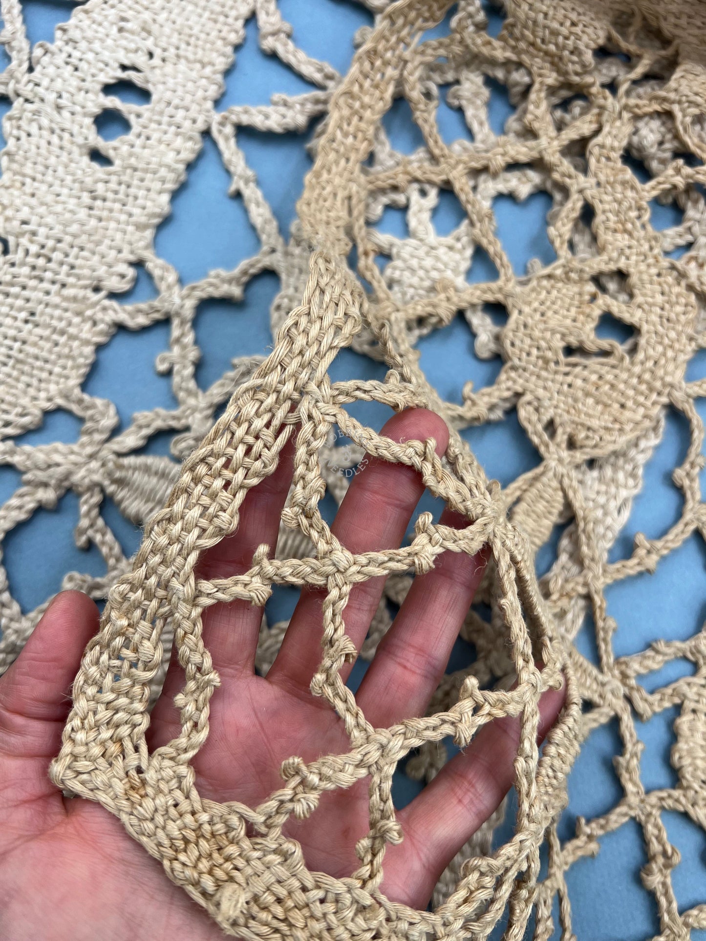 Set of 2 Antique French Handmade Lace Panels with Dragon Motif – Hemp Bobbin Lace