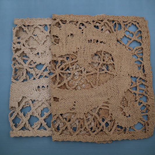 Set of 2 Antique French Handmade Lace Panels with Dragon Motif – Hemp Bobbin Lace