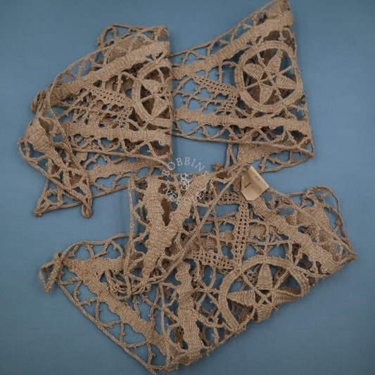 Set of 3 Antique French Handmade Bobbin Lace Corner Panels – Natural Fiber Triangular