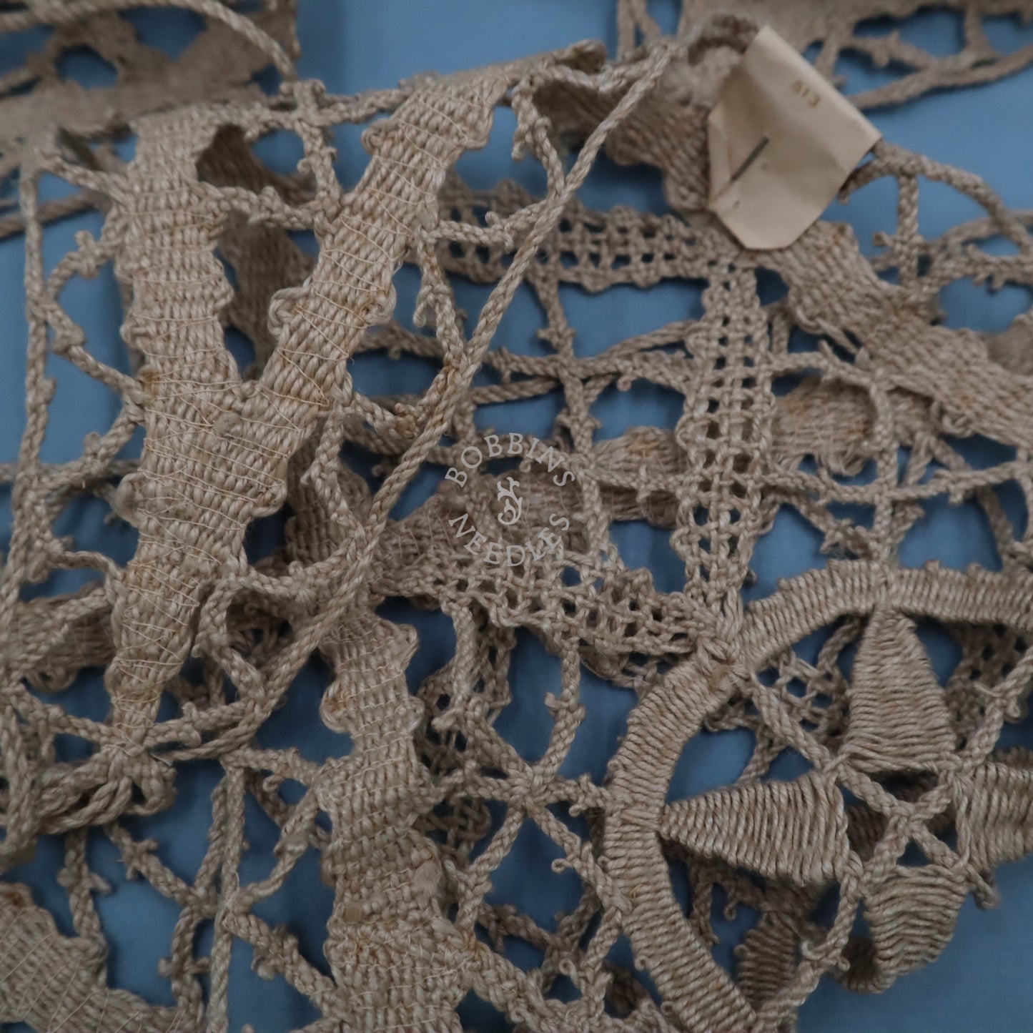 Set of 3 Antique French Handmade Bobbin Lace Corner Panels – Natural Fiber Triangular