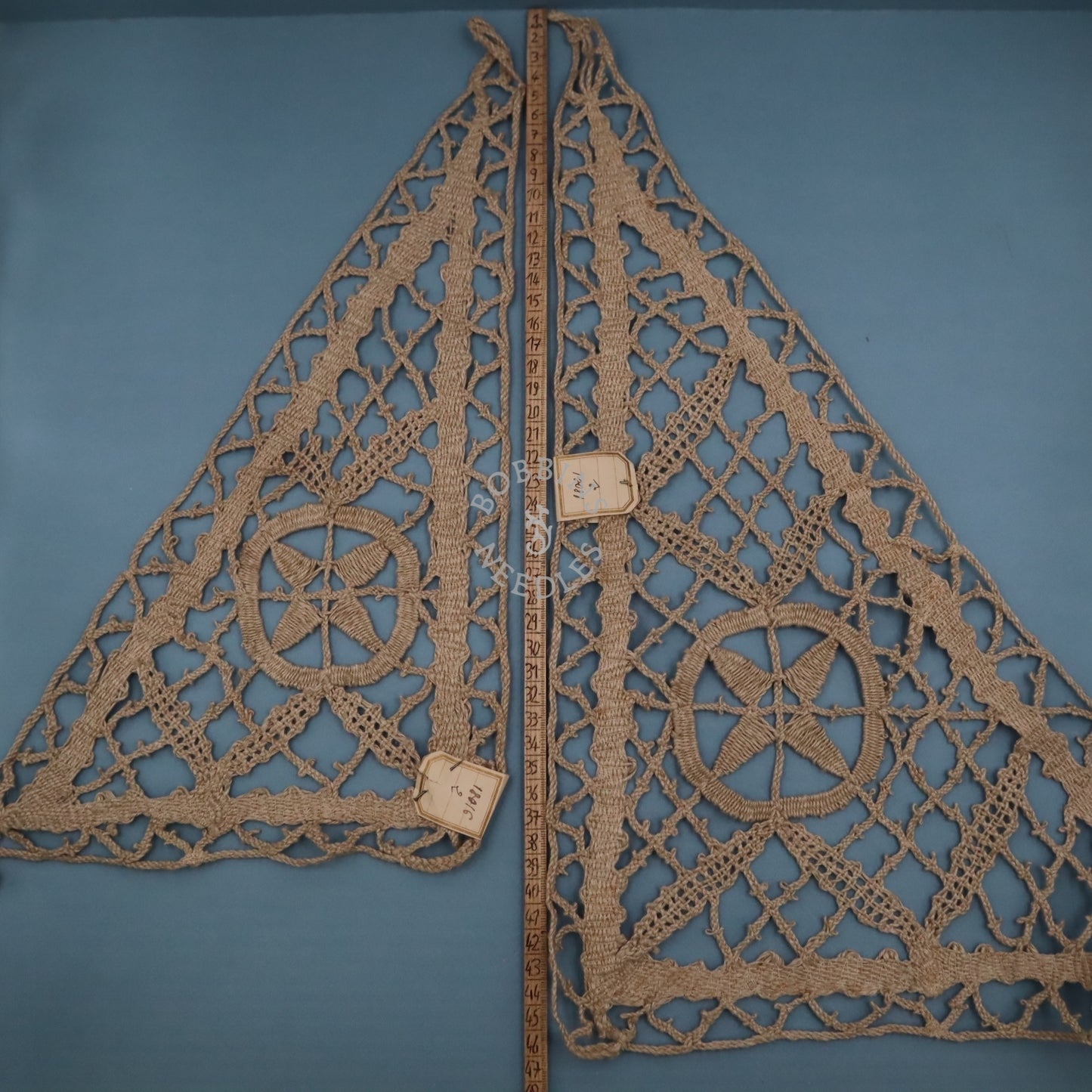 Set of 3 Antique French Handmade Bobbin Lace Corner Panels – Natural Fiber Triangular