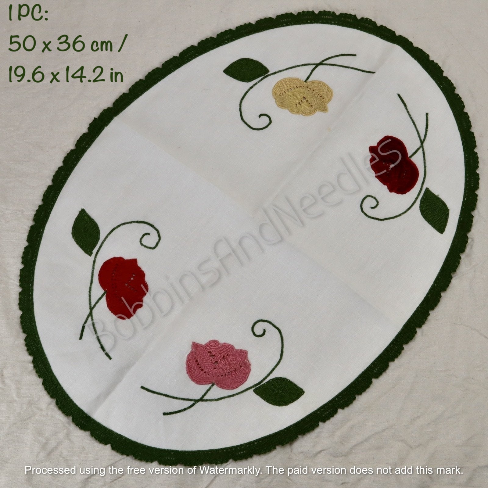 Linen Table Set with Handmade Dentelle du Puy Lace Borders and Floral Lace Inserts 16 pieces