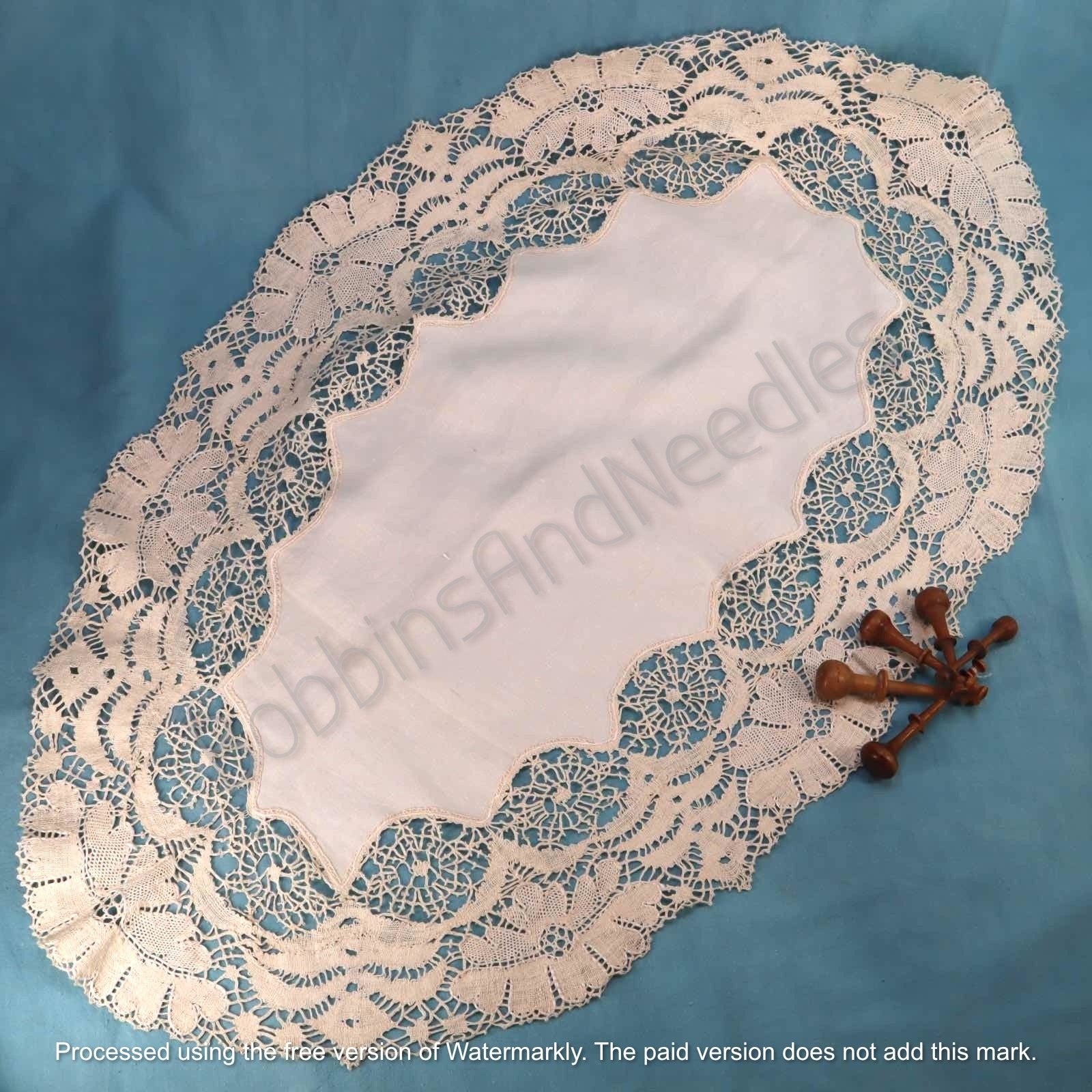 Antique French Oval Linen Tablecloth with Handmade Dentelle du Puy Lace Border