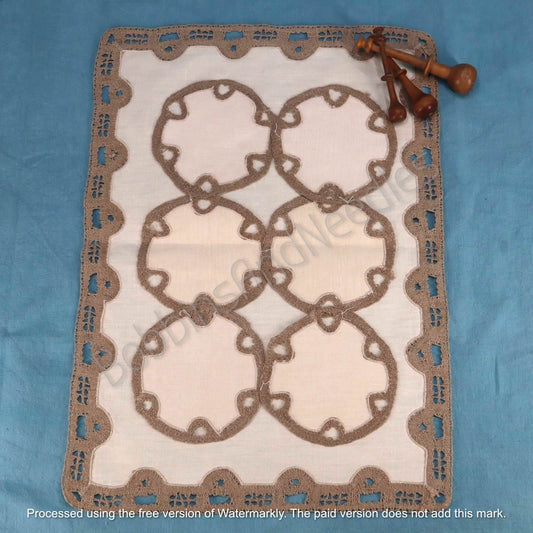 Vintage Table Set Linen Placemat with 6 Coasters – Handmade Linen Lace Borders