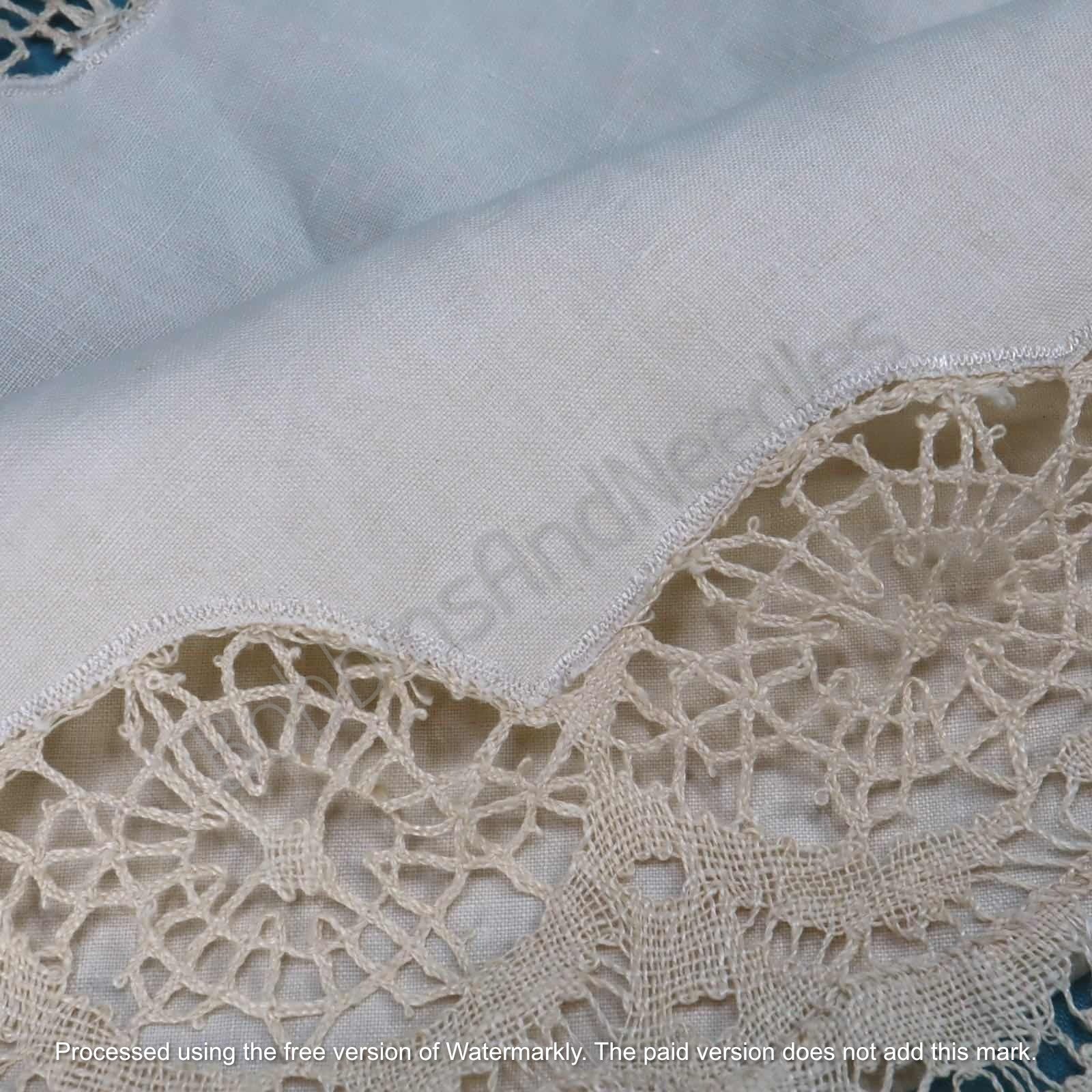 Antique French Linen Tablecloth with Handmade Dentelle du Puy Lace