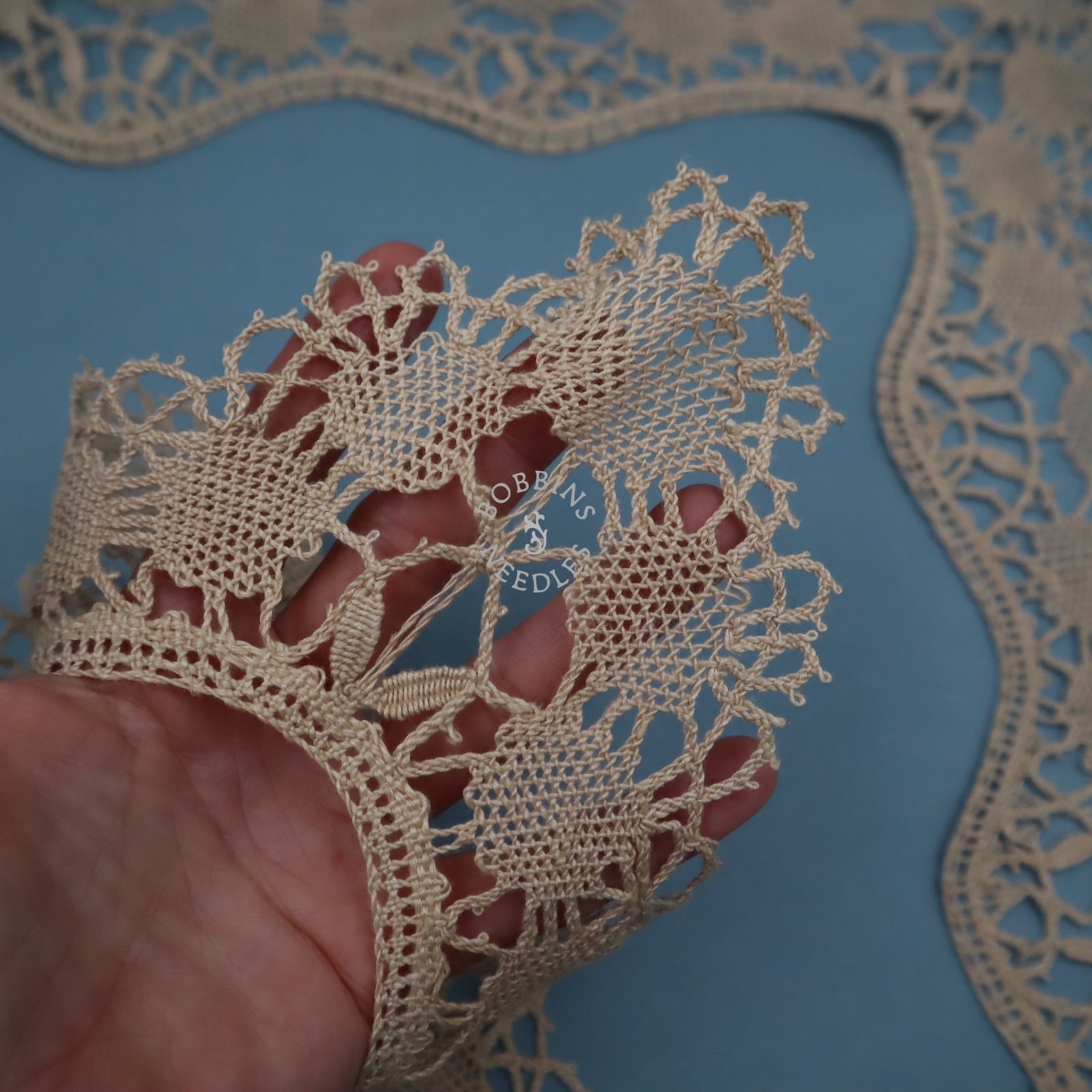 Antique French Linen Bobbin Lace Border – Tablecloth Edging – Handmade Lace - Bobbins&Needles