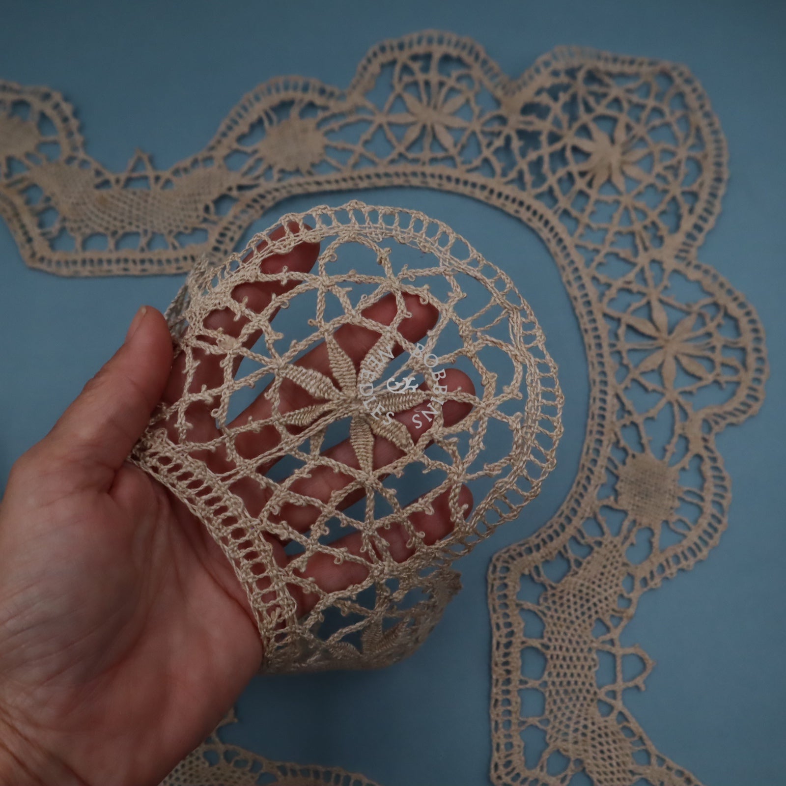 Handmade Lace –  Tablecloth Edging – Antique French Linen Bobbin Lace Border - Bobbins&Needles