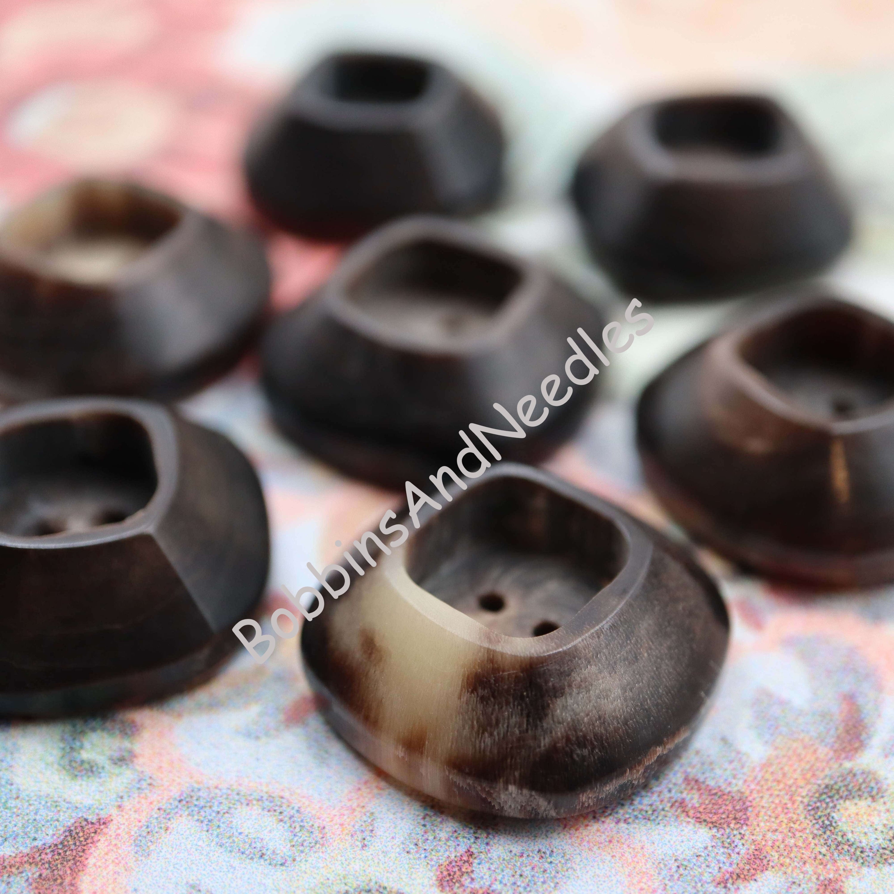 Set of 7 Vintage Mock Horn Buttons Ø 29 mm Dome Shape Galalith Brown Casein