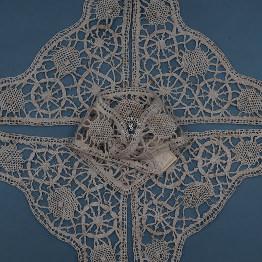 Set of 5 Antique French Lace Inserts – Round Wheel Motifs