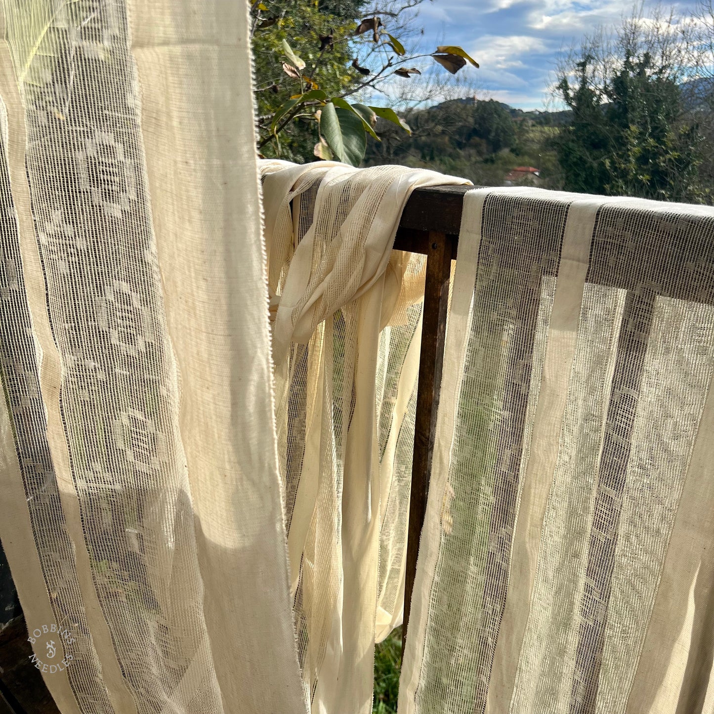 14m Antique linen openwork insertion panel — Belgian drawn-thread textile