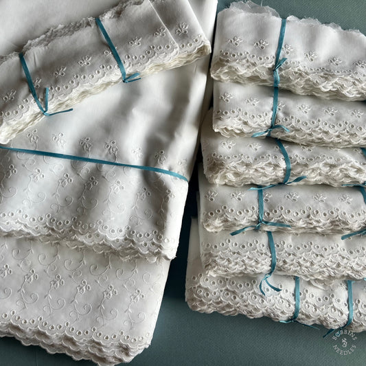 Antique Spanish Broderie Anglaise Trim in Bulk — Soft White Cotton Eyelet Embroidery, Vintage Sewing Supply