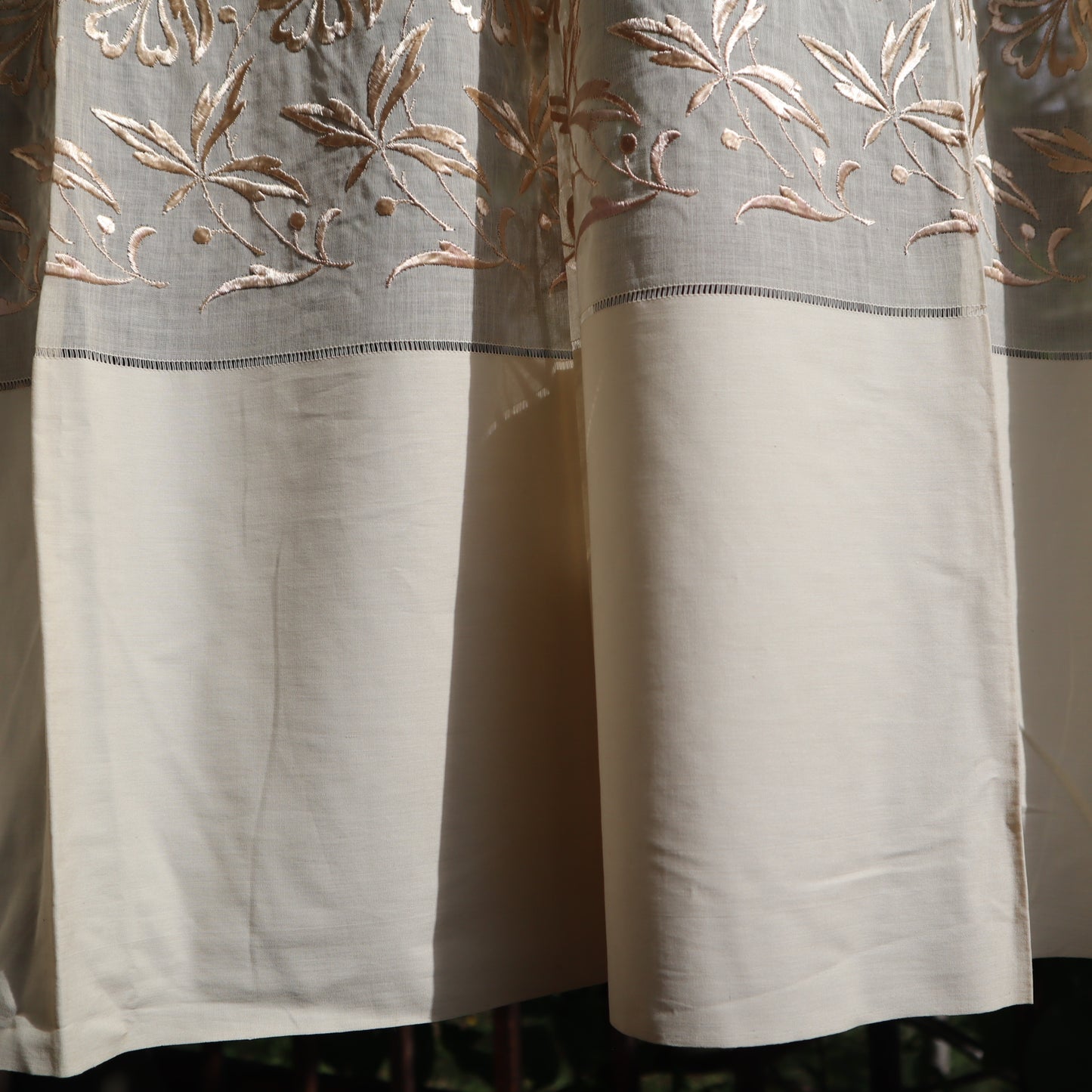 Antique Belgian Linen Curtain with Embroidered Border – 200 × 180 cm