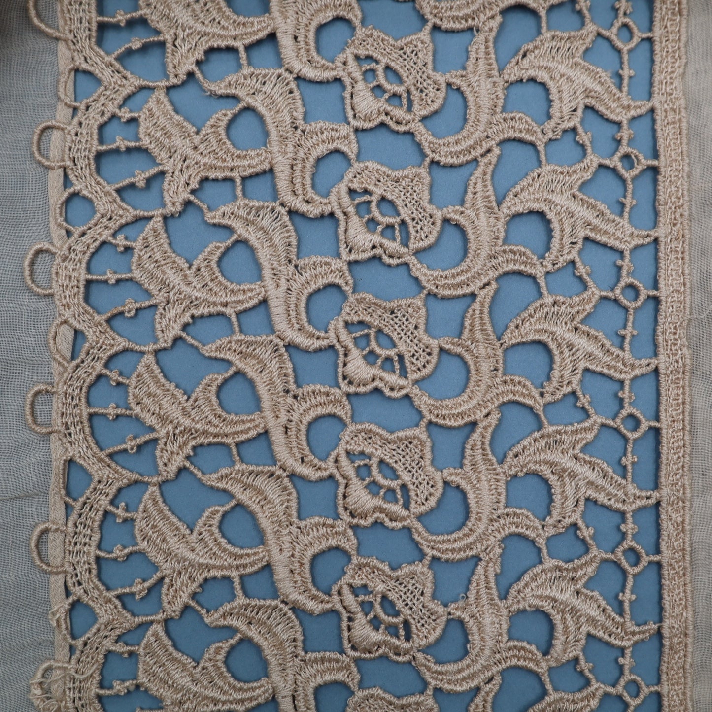 Antique Belgian Curtain – Swiss Linen with 20 cm Bruges Guipure Lace Insertion – 190 × 180 cm