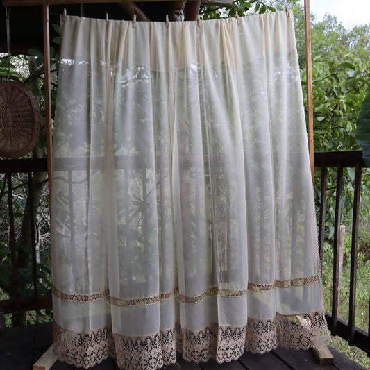 Antique Belgian Curtain with Swiss Linen and Bruges Guipure Lace – 240 × 210 cm