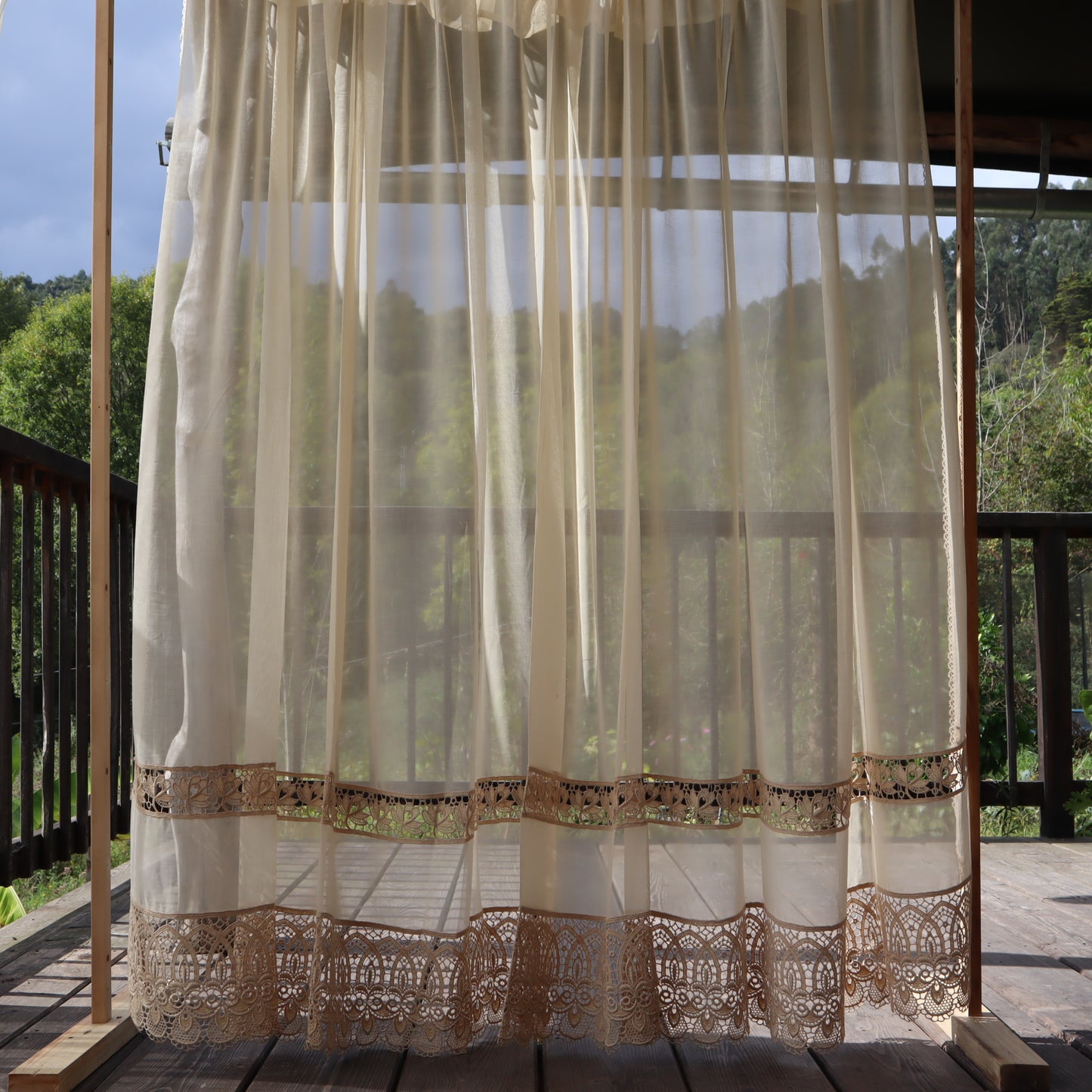 Antique Belgian Linen Curtain – 300 × 200 cm Swiss Linen Panel with Bruges Guipure Lace Border and Insertion