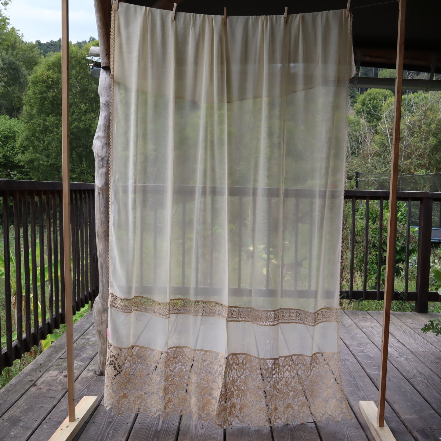 Antique Belgian Curtain – Swiss Linen Panel with Bruges Lace Border – 150 × 220 cm