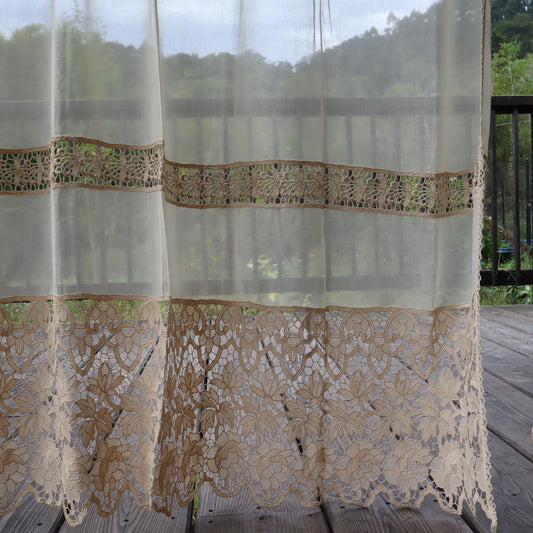 Antique Belgian Curtain – Swiss Linen Panel with Bruges Lace Border – 150 × 220 cm