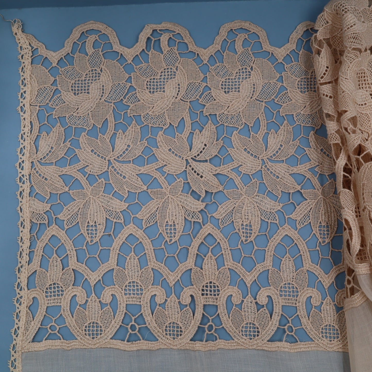 Antique Belgian Curtain – Swiss Linen Panel with Bruges Lace Border – 150 × 220 cm