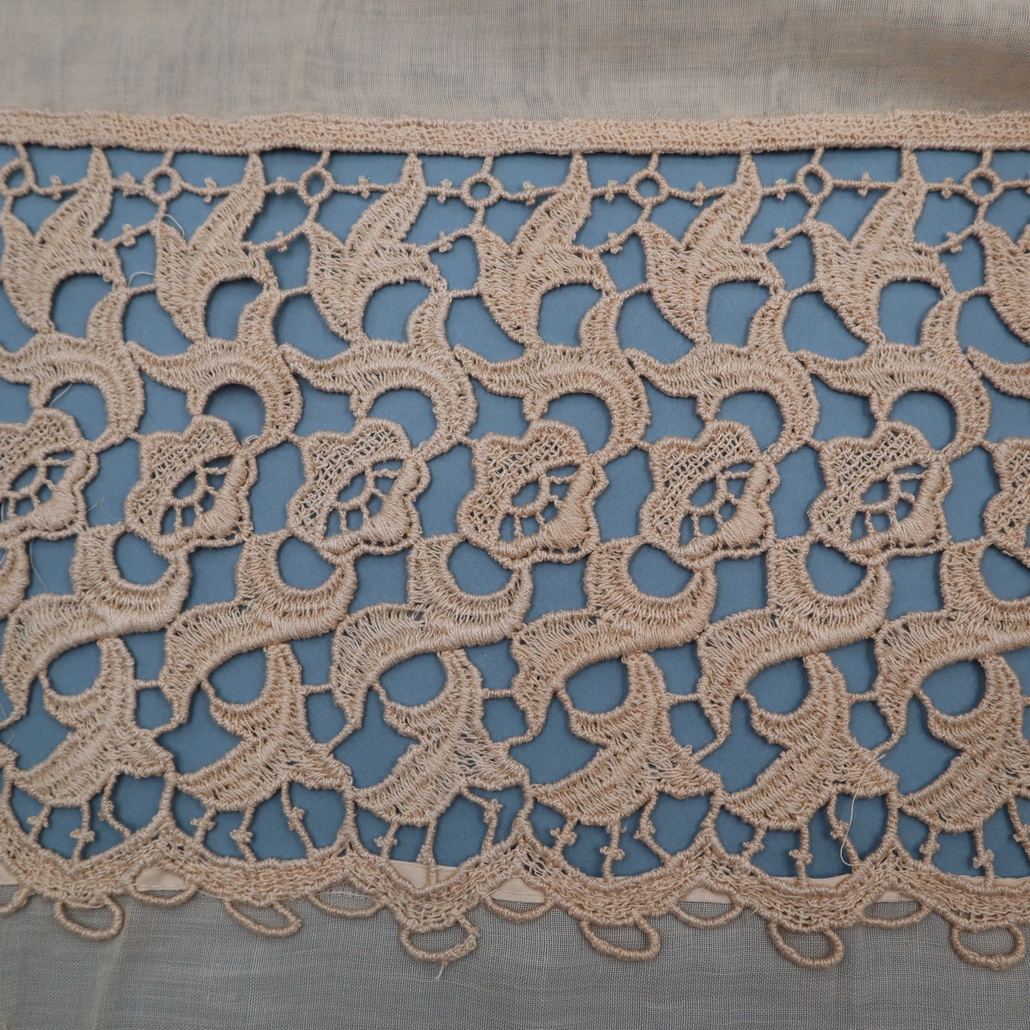 Antique Belgian Linen Curtain – 300 × 190 cm Swiss Linen Panel with Bruges Guipure Lace