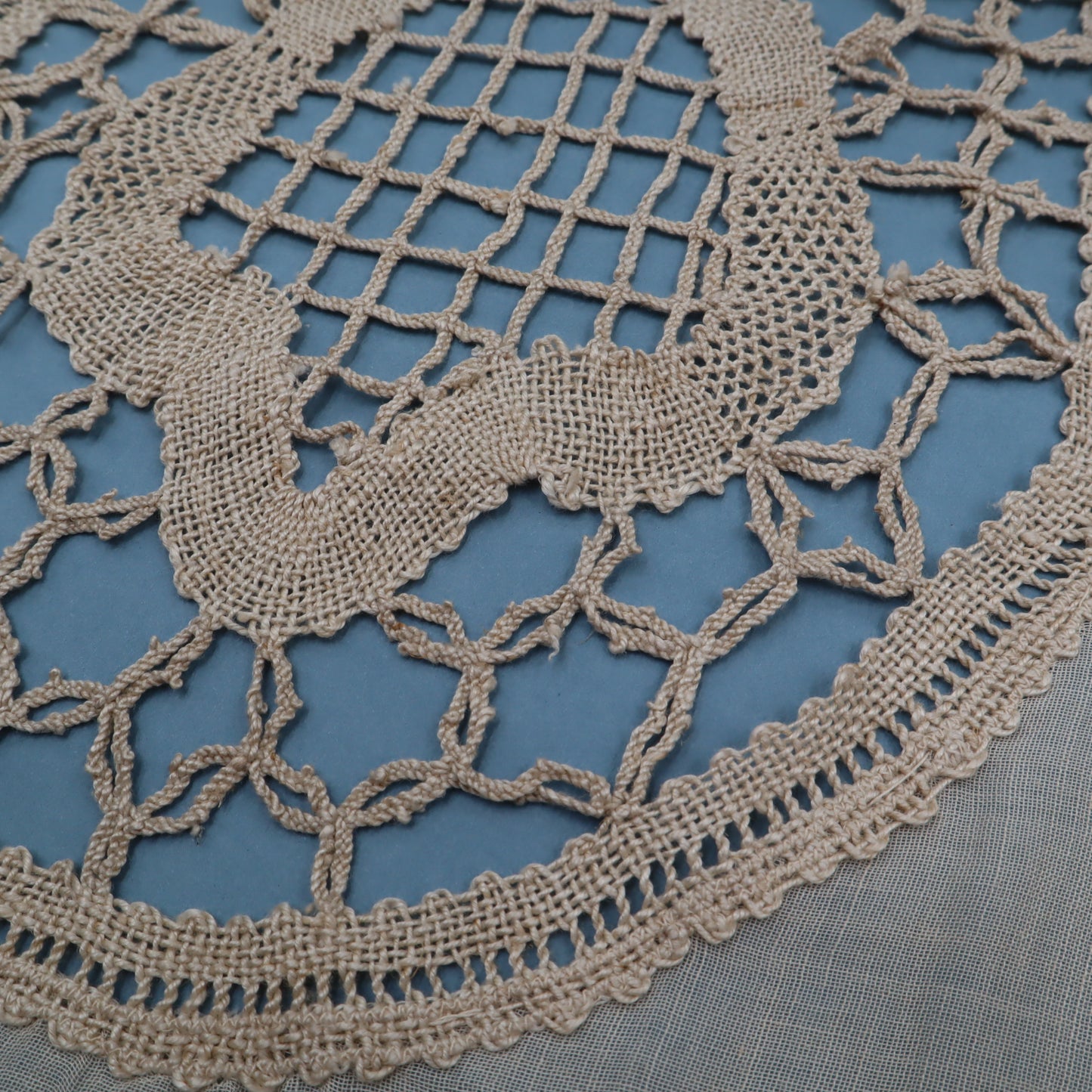 Antique Belgian Linen Curtain – 210 × 200 cm Swiss Linen Panel with Handmade Bruges Renaissance Lace Border