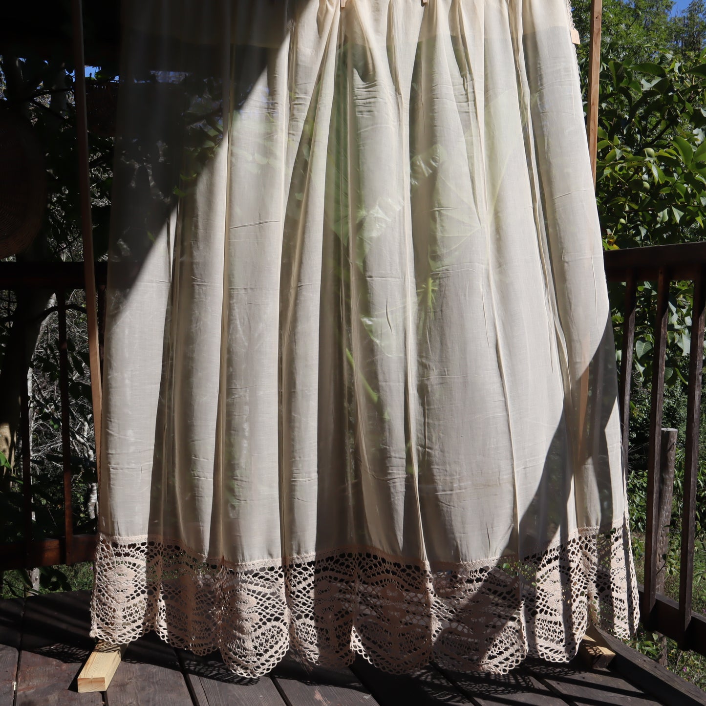 Antique Belgian Linen Curtain – 190 × 200 cm Swiss Linen Panel with 30 cm Handmade Bruges Renaissance Lace Border