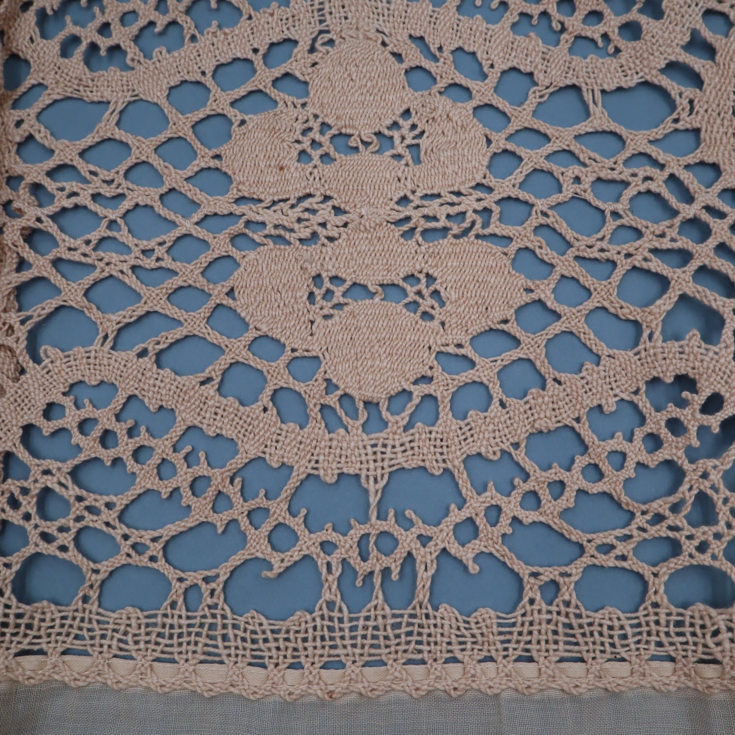 Antique Belgian Linen Curtain – 190 × 200 cm Swiss Linen Panel with 30 cm Handmade Bruges Renaissance Lace Border