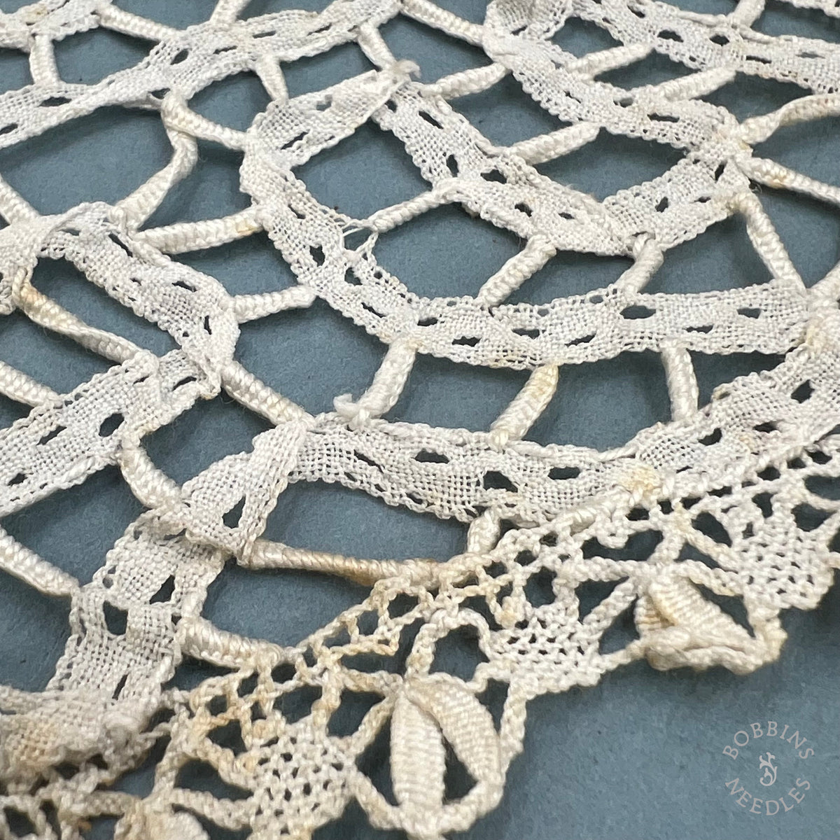 Antique Handmade Tape Lace Panel with Embroidered Flowers – 250 × 30 cm