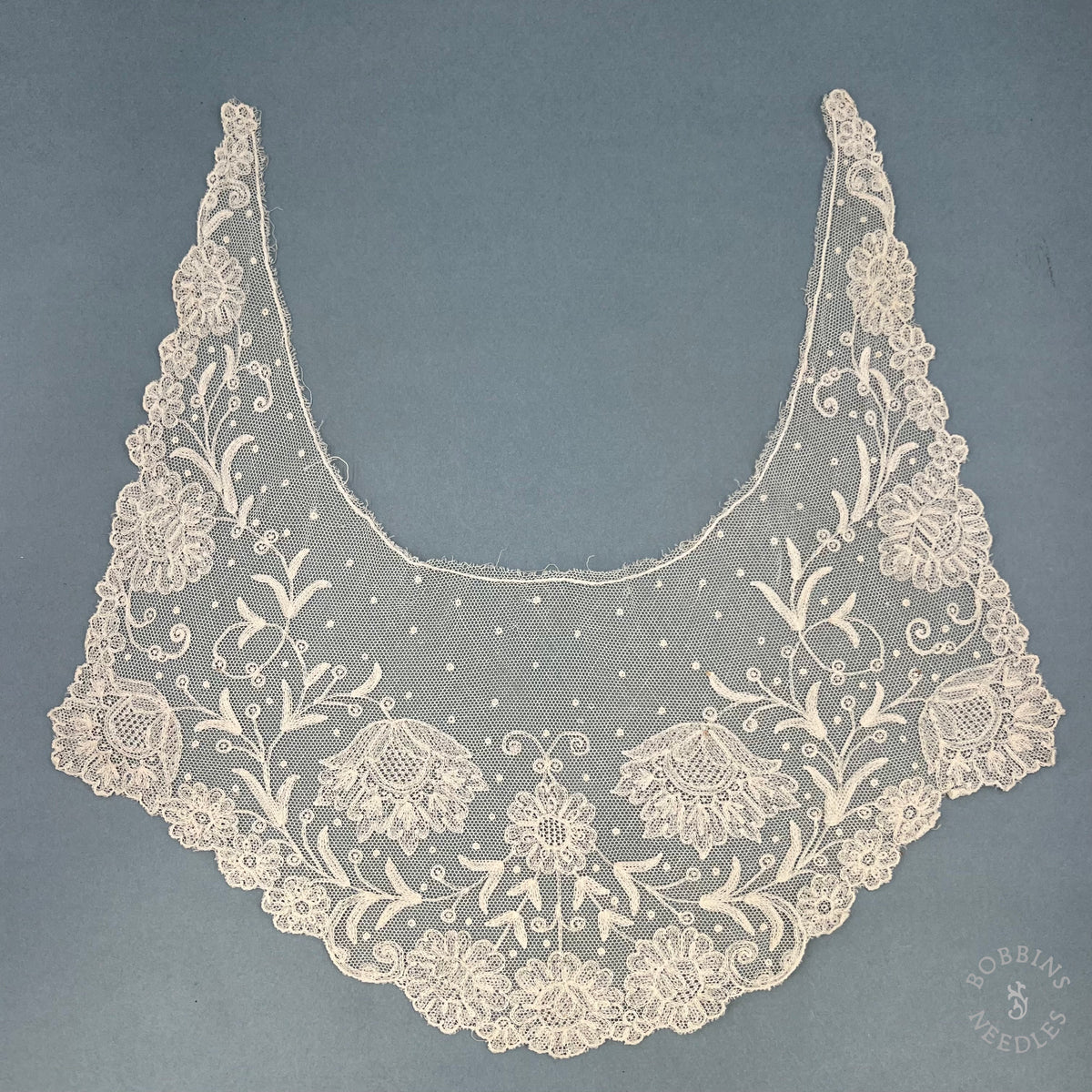 Antique Floral Embroidered Tulle Lace Collar – Brussels Appliqué Style