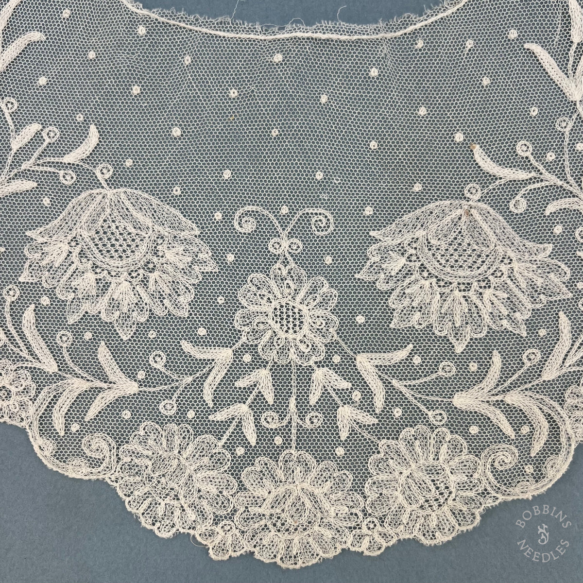 Antique Floral Embroidered Tulle Lace Collar – Brussels Appliqué Style