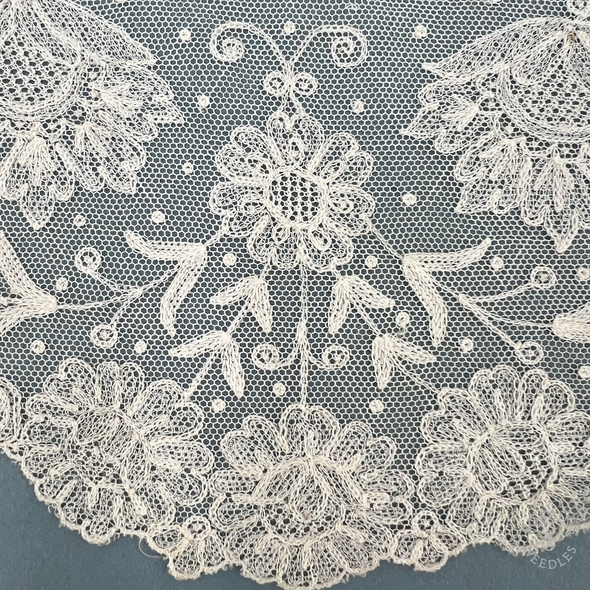 Antique Floral Embroidered Tulle Lace Collar – Brussels Appliqué Style